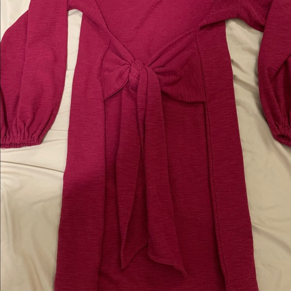 R Vivimos Red Long Sleeve Dress with Tie Front - Picture 3 of 4